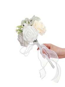 1 Peça Buquê de Noiva Multifloral de Renda, Buquê de Lótus e Rosas de Cores Contrastantes, Buquê de Laço de Dama de Honra, Buquê Pequeno para Pedido de Casamento no Dia dos Namorados, Buquê de Noiva para Casamento ao Ar Livre, Acessório Fotográfico de Casamento Romântico, Verão, Praia - Multicolorido - Visão 15