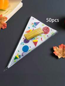 50个彩虹色透明塑料锥形礼品袋 - 彩虹多色派对回礼袋，带星星和五彩纸屑图案（无需组装），适用于婚礼、生日、迎婴派对、复活节 - 轻质玻璃纸袋，可装糖果等。 - 彩色 - 查看 6