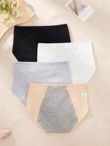 4条装女士高腰纯棉生理期内裤，柔软亲肤，防漏舒适 - 彩色 - 查看 4