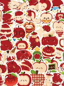 50pcs Red Apple Paradise Fruits Stickers Notebook Stationary Scrapbook Laptop Phone Guitar Kawaii Fruit Decal - Multicolor - View 12