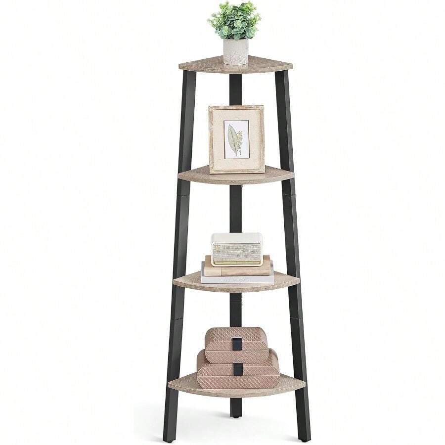 Ladder ShelvesVASAGLE Estantería de Esquina 4 Niveles Marco de Acero para Salón Dormitorio Balcón Industrial Greige y Negro MLLS034M01 - GreigeNegro - Ver 1