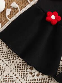 2pcs Baby Girls' Crew Neck Long Sleeve Floral Embroidery Bow Bodysuit + Brown Flare Pants Set - Multicolor - View 3