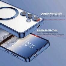 适用于三星 Galaxy A06 A16 A26 A36 A56 S25 Ultra S24 Ultra S25 FE 的磁吸透明手机壳，内置摄像头镜头保护膜，采用奢华电镀软 TPU 材质，透明防震超薄保护套，也适用于 17、16、15、14、13、12、11 系列以及 17 Pro Max，圣诞礼物之选，国际版，非国内版。 - 深藍 - 查看 7