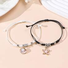 2pcs/Set New Minimalist Cross, Flower, Dog Paw, Cherry, Apple, Starfish, Shell Braided Bracelet, Couples & Friendship - Multicolor - View 23