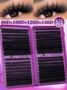 621pcs Set, Total 621pcs Synthetic Eyelashes, D-Curl, Selectable 10D+20D+30D+40D/50D+60D+80D+100D/80D+100D+120D+150D - Handmade, High Quality D-Curl, Natural Curl, Customizable Eyelash Set - Reusable, Lightweight And Easy To Use, Eyelash Extension, Natural Lashes, Large Eyelash Extension, Eyelash Set - D - View 15
