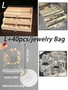 1 pieza Elegante caja de almacenamiento de joyas de terciopelo con estilo de cajón, organizador portátil anti-oxidación, incluye 20 piezas de bolsas anti-oxidación, perfecto para regalos festivos, esenciales de vuelta a la escuela, ideal para celebraciones de Navidad, Acción de Gracias, Año Nuevo y San Valentín, organizador de joyas elegante y funcional para todas las ocasiones, mantenga sus accesorios preciados y libres de oxidación, imprescindible para amantes de la moda y entusiastas de la joyería, mejore la decoración de su hogar con esta solución de almacenamiento elegante. - Blanco - Ver 14