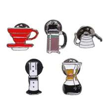 Mujeres Cubrir Broche Botón 5pcs Novedad Broche Pin Broche Botón Cafetera Herramientas Serie Patrón DIY Fabricación Aleación Ligero Decorativo Solapa Pins para Bolsa 5pcs Novedad Broche - como en la foto - Ver 2