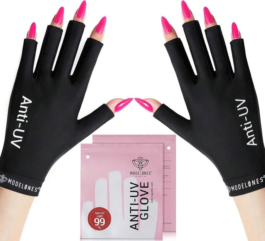 Modelones Guantes UV sin Dedos con Tejido UPF para Manicura de Gel y Lámparas de U?as - gris claro púrpura - Ver 1