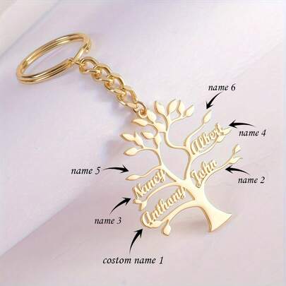Porte-clés personnalisé Arbre de Vie - Acier inoxydable, Noms personnalisés 1-6, Cadeau parfait pour Maman, Sœur, Grand-mère - Bijoux chics pour femmes, Cadeaux personnalisés, Cadeau d'anniversaire, Cadeau de Noël, Or, Élégant, Coloré, Vintage, Unisexe, Hipster, Simple, Décontracté, Personnalisé, Unique