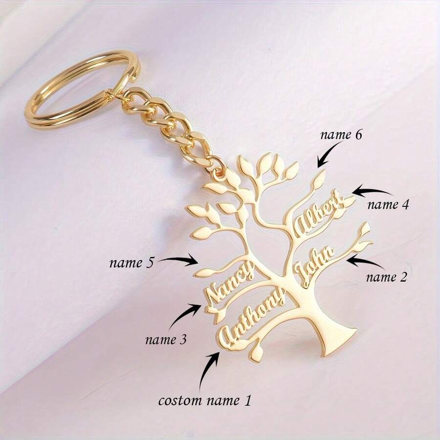 Portachiavi personalizzato Albero della Vita - Acciaio inossidabile, nomi personalizzati da 1 a 6, regalo perfetto per mamma, sorella, nonna - Gioielli alla moda per donna, regali personalizzati, regalo per anniversario, regalo di Natale, oro, elegante, colorato, vintage, unisex, hipster, semplice, casual, personalizzato, unico, organizer da viaggio - Multicolore - Visualizzare 1