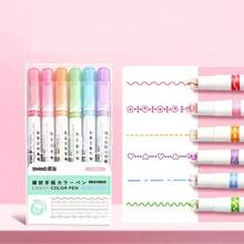 6 piezas Bolígrafo resaltador, Bolígrafo de onda creativa con flor, Bolígrafo de doble punta, Bolígrafos de contorno para volver a la escuela - Multicolor - Ver 14