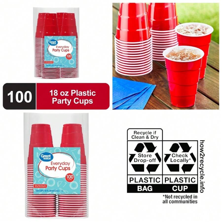 Disposable Plastic Party Cups Red 18 Ounce Bulk Pack Of 100 - 1 - View 1