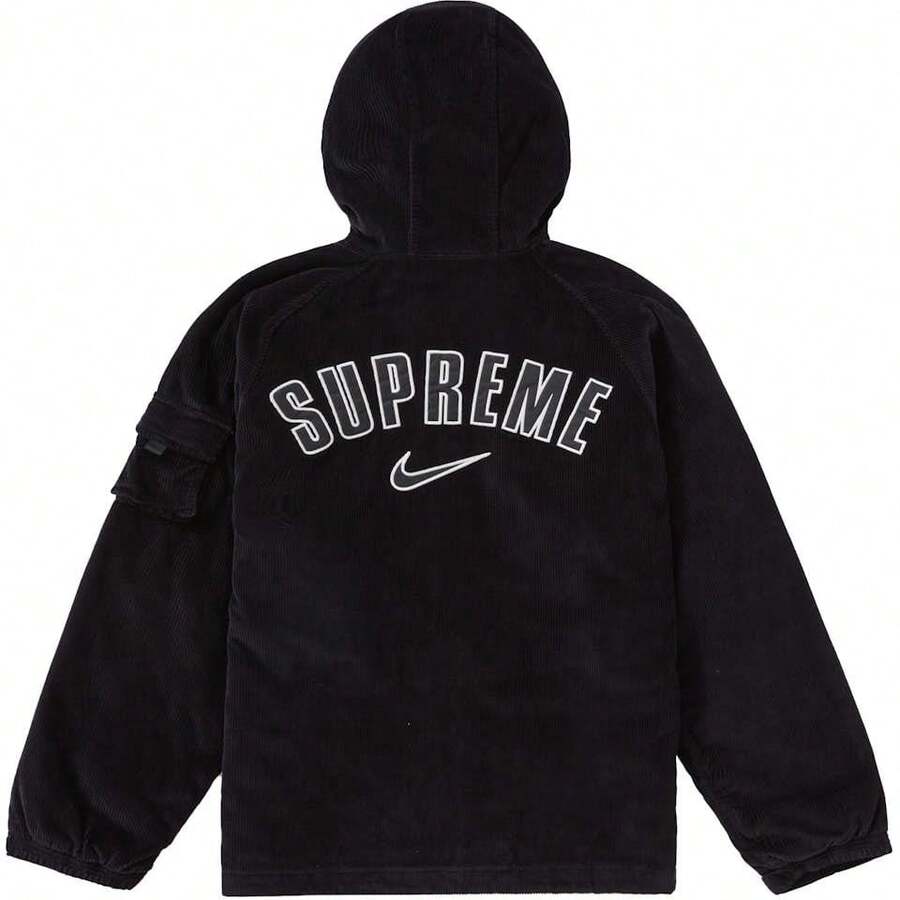 Supreme® X Nike® Arc Corduroy Hooded Jacket – FW21 Fall/Winter Collaboration Outerwear – Features Arched Logo Embroidery And Full Corduroy Shell - 黑色 - 查看 1