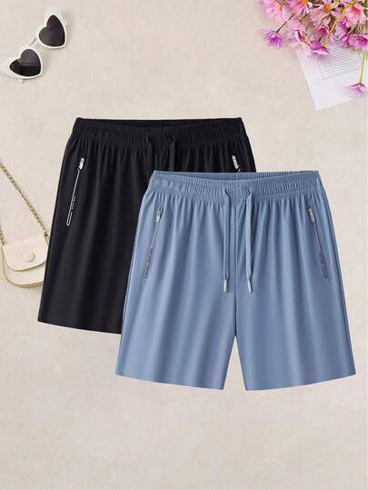 Women's Elastic Waist Shorts With Zipper Pockets, Suitable For Running, Basketball, Fitness And Other Sports Activities
