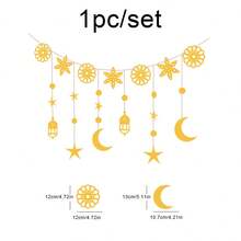 1 Set Decorazione Pendente in Tessuto Non Tessuto a Forma di Luna Crescente e Stelle per Festa di Ramadan - Dorato - Visualizzare 11