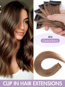 6片/套真人发接发片，带侧边挑染，无损伤假发，适合派对/日常佩戴，夹式接发片（1个夹子），自然无缝融合，质地柔顺，增加发量和长度，适合女性和女孩。 - 彩色 - 查看 17