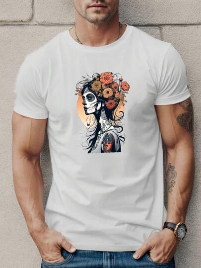 Camiseta de Moda de Manga Corta y Cuello Redondo para Hombre, Top de Estampado Floral para Mujer, Adecuado para Vacaciones de Primavera y Verano
