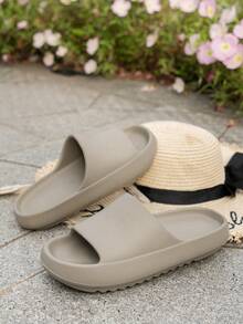 Women's Beach, Dorm, Bathroom, Pool Slippers, Casual Comfortable Thick Sole Slip-On Sandals - Khaki - View 6