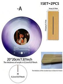 1pc Custom Vinyl Records With Wooden Base Personalized Acrylic Song Plaque Custom Nameplate Records Scannable Music Plaque Art Decor Gift - Multicolor - View 20