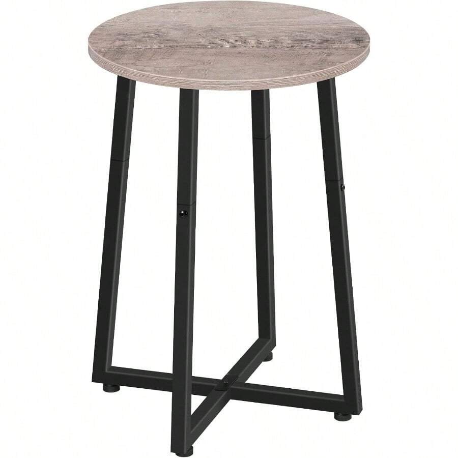 Side Table Round End Accent Table With Sturdy Metal Pedestal 15.7 Round Nightstand For Living Room Bedroom Balcony Office Greige BG95BZ01 - GreigeBlack - View 1