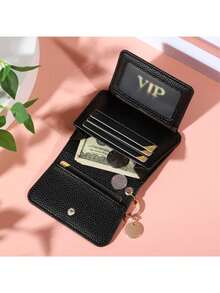 NYXIA 1个女士钱包纯色简约超薄卡包女钱包迷你零钱包女士钱包短款时尚女士卡包零钱包二合一钱包时尚纯色小卡包多功能防盗刷毛女士短款零钱包包旅行商务出差返校 - 彩色 - 查看 6