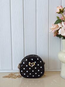 1PCMini Big Kids Girls Bag Diagonal Shoulder Bag Shoulder Bag Square Bag Coin Purse, Lightweight And Portable Zipper Closure, Fashionable PU Material Polka Dot Pattern, Suitable For Junior High School Students, Teenagers, Daughters, Girlfriends, Girls And Other Daily Use, Ideal Storage Bag, Autumn And Winter Must-Have Clothing Matching