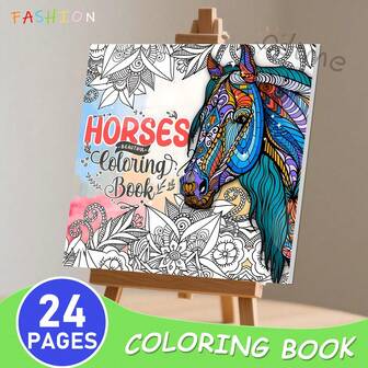 GDTME 1 pieza Libro para colorear con tema de mandala, Hermosos caballos corriendo en la pradera, Adecuado para adultos y niños, Relaja la mente y mantiene la salud mental, 24 páginas de papel grueso con impresión a una sola cara, Regalo ideal para el Día de San Valentín, Vuelta al cole, Papelería 2026, Diario 2026, Libro de acuarela y dibujo, 7.9"X7.9"