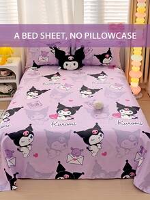 Sanrio 1pc Super Soft Cute Cartoon Print Bedsheet, Hello Kitty/Kuromi Bedsheet, Soft & Skin-Friendly, Comfortable Home Textile, Breathable & Pilling Resistant, Home & Bedroom Decor, Suitable For Various Bed Sizes, Dorm, Twin, Full, Queen, King, All Seasons, Machine Washable - Purple Coulomb - View 3