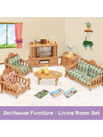 1 Set Children's Toy Dollhouse Furniture Set, Includes Mini Dollhouse Accessories Such As Living Room, Sofa, TV, Refrigerator Toys, Mini Scene Dollhouse Decor, Suitable For Boys And Girls