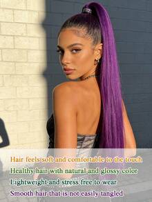 18-32 Inch Purple Synthetic Straight Hair Extension With Hair Tie, Suitable For Women & Girls Daily, Party, Cosplay And Other Occasions - Purple - View 3