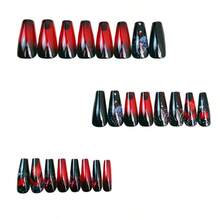 A Box Of 24 Pieces Of Gothic Valentine's Day Wearable Nails Love Rose Red Fake Nail Patches - 紅色 - 查看 4