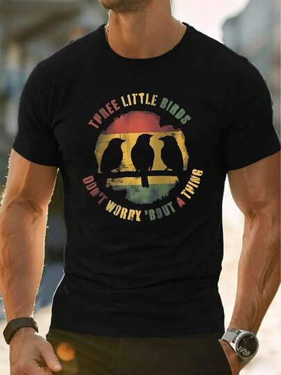 PLUS SIZE Vintage Reggae Three Birds Graphic Tee 100% Cotton, Graphic Design, Street Hip-Hop, Breathable