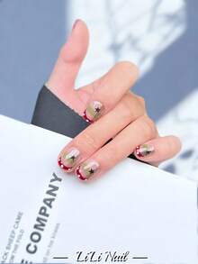 10pcs Handmade Acrylic Nail Stickers, Short Nails, Square Nails, Green Nails, Red Nails, Y2K Retro Style, French Manicure, Polka Dot Nails, Hand-Painted Nails, Cute Nails, Autumn Nail Stickers, Star Pattern, Reusable Nail Art Set With Nail Tools, Suitable For Daily Commute, Parties And Office, Great Gift