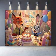 全新疯狂动物城主题派对背景布拍照道具生日装饰背景挂布