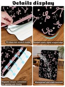 1 Piece, Pink Bow Tie Pattern Laptop Sleeve, Suitable For MacBook Pro 15, Air 13, Galaxy TAB S10 Ultra, Metabook 14-Inch, Pu Leather Material, Waterproof And Stain-Resistant, Magnetic Closure, Female And Male Models, IPad Storage Bag, Can Be Used As A Mouse Pad, Essential Computer Bag For Travel