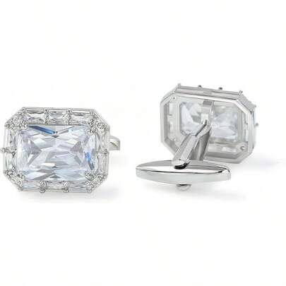Mancuernillas de Zirconia Cúbica para Hombres Diseño Pave Ropa Formal de Boda y Negocios Accesorios de Camisa de Vestir con Puños Franceses con Caja de Regalo
