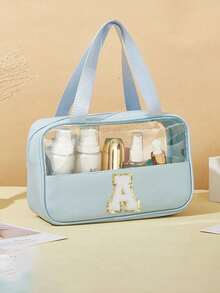 1个旅行化妆包，透明PVC浴室洗漱包，字母拼接化妆品收纳包，多功能化妆品收纳包，简约字母化妆包，化妆品整理包，沙滩包，大容量化妆包，手提包，护肤包，度假旅行包，DIY英文字母组合化妆包（A~Z）用于化妆品收纳
