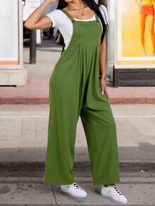 Overol de mezclilla para mujer, con tirantes ajustables, con bolsillos, estilo clásico - Verde militar - Ver 3