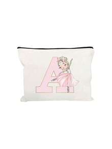 1 Personalized A-Z Initial Print Makeup Bag, Ballerina Girl Letter Print,Lightweight Makeup Organizer,Stylish Zippered Storage Bag, Multi-Functional Toiletry Pouch,Initials Option, Durable Fabric-Like Texture For Travel, Everyday Use,For Makeup, Skincare Products, Phones, Coins, Gifts, Weddings, And Holidays For Women And Girls, The Perfect Gift For Birthdays, Weddings, Holidays, And Parties