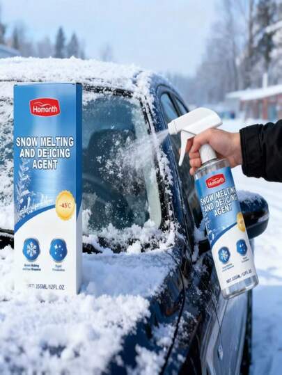 Homonth Deicing Spray - Windshield & Window Deicing Solution, Fast Ice & Snow Melting, Keeps Clear Visibility, Reduces Damage To Metal, Forms Protective Film To Prevent Snow, Ice And Dust Buildup, Provides Comprehensive Winter Protection For Your Vehicle