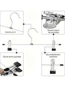 10 piezas de perchas para pantalones con pinzas chapadas en zinc, estante de almacenamiento multifuncional de acero inoxidable, antideslizante y sin rastro, adecuado para ropa, faldas, pantalones, vaqueros, artículos para el hogar, muebles, armario, regalo de inauguración de la casa, mudanza, artículos esenciales para volver a la escuela - Plateado - Ver 3