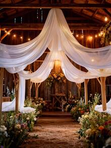 1 Peça Lindo Pano de Bottom de Gaze Branca para Decoração de Casamento, Pano de Bottom de Gaze para Casamento em Jardim ao Ar Livre, Pano de Bottom de Gaze Romântico para Casamento Interno, Decoração de Casamento na Praia, Decoração de Casamento Country, Adequado para Decoração de Casamento, Cerimônia de Noivado, Festa de Aniversário, Dia dos Namorados, Cenário/Corrimão/Escada, Aniversário, Decoração de Festa, Suprimentos de Casamento - Branco - Visão 5