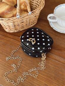 1PCMini Big Kids Girls Bag Diagonal Shoulder Bag Shoulder Bag Square Bag Coin Purse, Lightweight And Portable Zipper Closure, Fashionable PU Material Polka Dot Pattern, Suitable For Junior High School Students, Teenagers, Daughters, Girlfriends, Girls And Other Daily Use, Ideal Storage Bag, Autumn And Winter Must-Have Clothing Matching