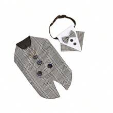 狗狗燕尾服套装及头巾，狗狗婚礼派对项圈，狗狗王子领结衬衫正式宠物婚礼服装，适合小型、中型、大型犬，如金毛寻回犬、萨摩耶犬和斗牛犬 - 灰色 - 查看 6