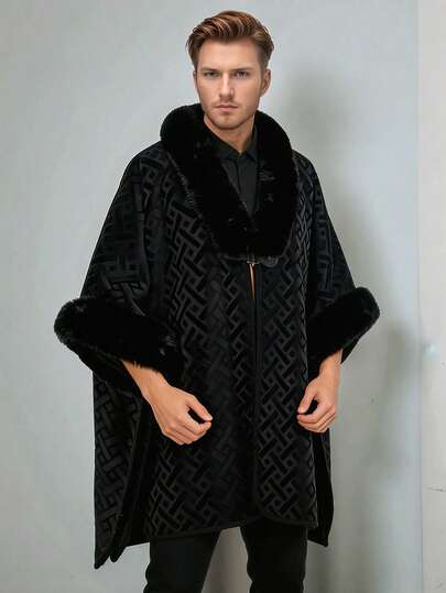 1pc Textured Solid Color Winter Poncho Shawl