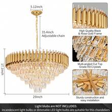 Golden Modern Crystal Chandelier, 6-Story K9 Circular Crystal Chandelier, Ceiling Crystal Chandelier, Ceiling Light, Dining Room, Living Room, Bedroom Entrance, E14 * 15 (Excluding Light Bulbs) - 金色 - 查看 6