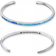 Pulsera de brazo de ópalo de fuego, pulseras ajustables de plata esterlina, regalos de joyería - Brazalete de ópalo azul grabado 'Te quiero - Ver 10