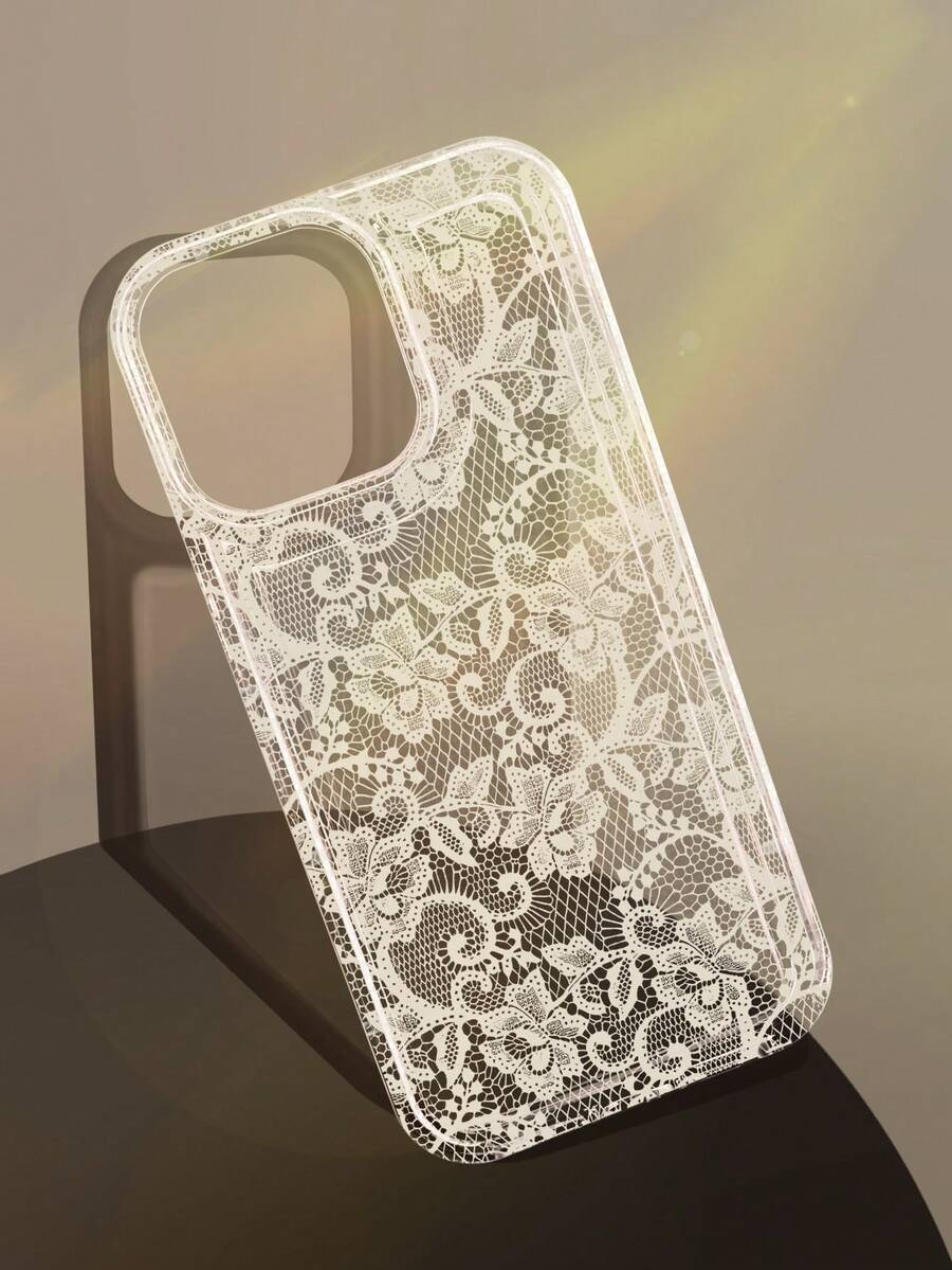 1pc Romantic Lace Pattern Soft Transparent Anti-Slip Bubble Cushion Phone Case Compatible With IPhone 11/12/13/14/15/16 Pro Max - Multicolor - View 1
