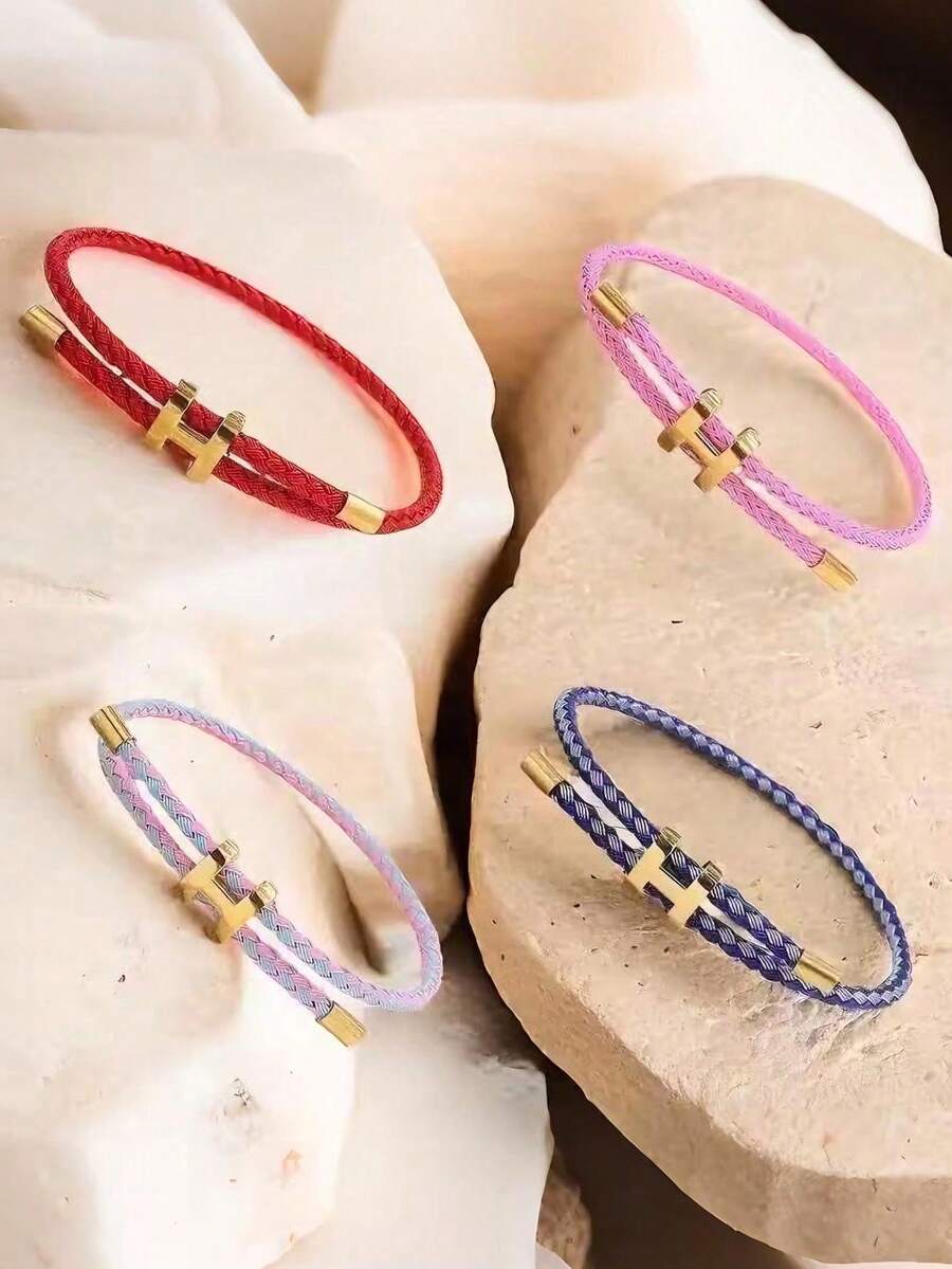 1pc H-Shaped Buckle Rope Elegant Adjustable Bracelet, Suitable For Women's Daily Wear And Gift - Pull-out Strap - View 1