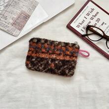 1个装毛绒心形格纹化妆包，可装口红，女士化妆包，小型收纳化妆盒，女士旅行包，铅笔盒，日常大容量化妆刷收纳袋，旅行洗漱包整理化妆包，铅笔袋 - 彩色 - 查看 4